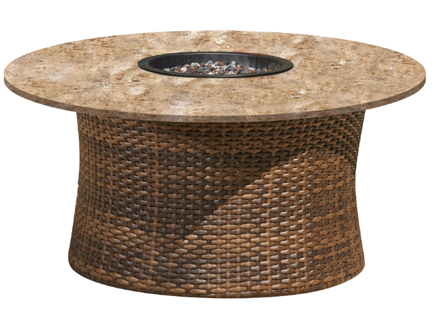 42" Rd Woven Base and Granite Top Firepit w/ Glass