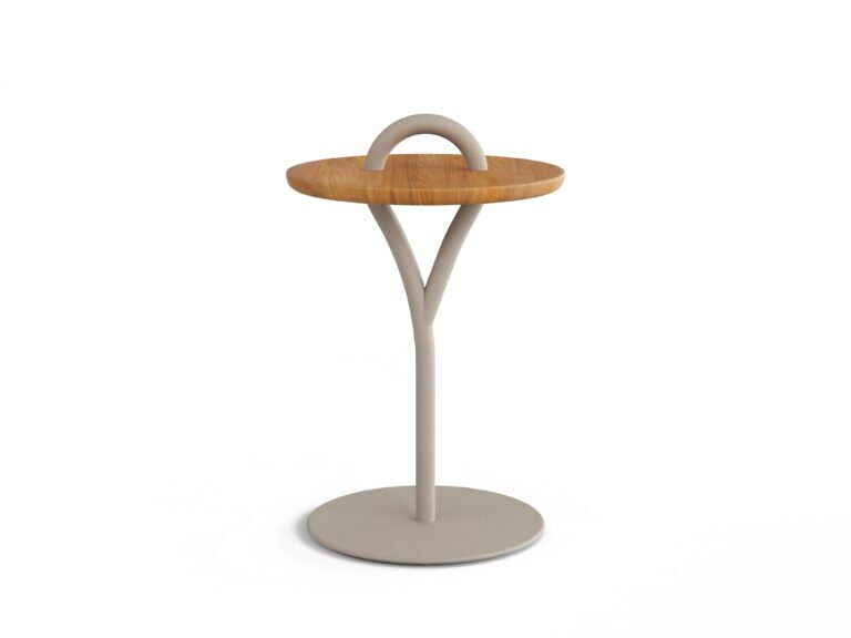 Loop 18" Round Side Table (Sand+Teak)
