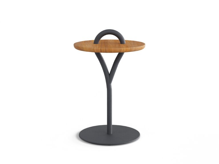 Loop 18" Round Side Table (Slate+Teak)