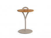 Loop 18" Round Side Table (Sand+Teak)